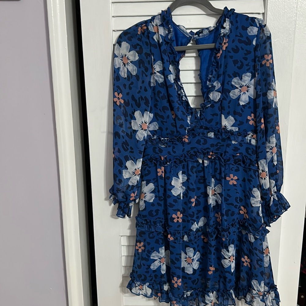 Blue floral open back dress
